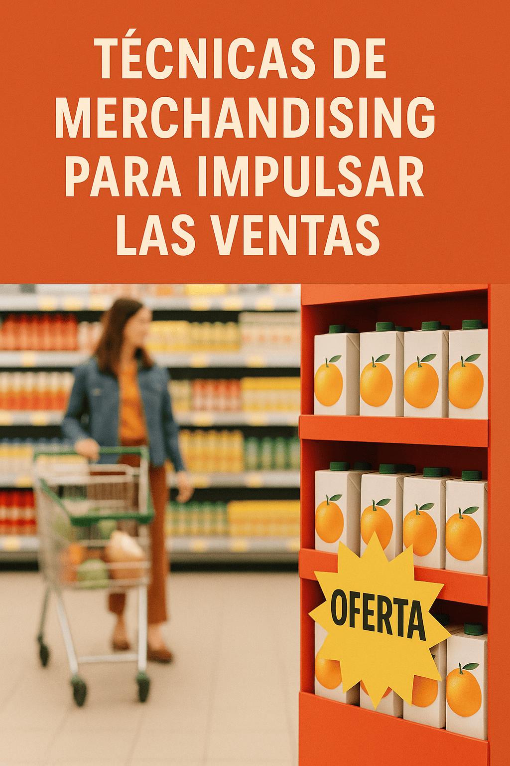 Display promocional con oferta de zumo en supermercado, ejemplo de técnicas de merchandising para impulsar las ventas en el punto de venta