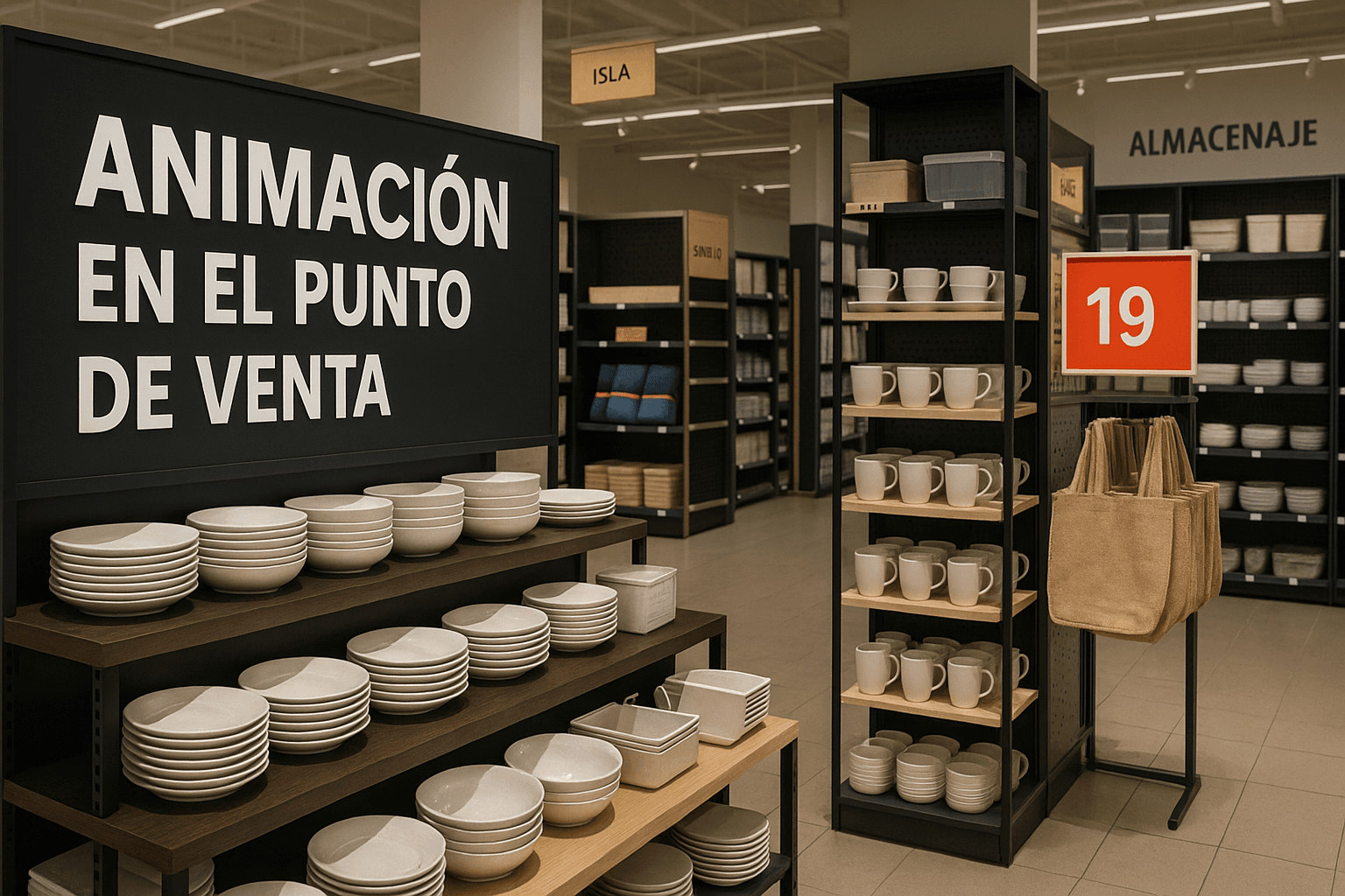 Exhibición destacada con medios físicos en la animación del punto de venta – Proyectos PLV